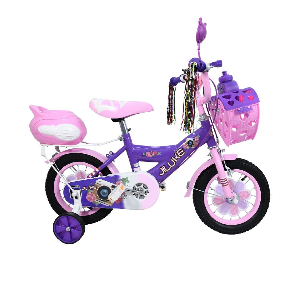 Vélo enfant fille 12 pouces JILUKE Rose/Violet – Avec panier et roulettes