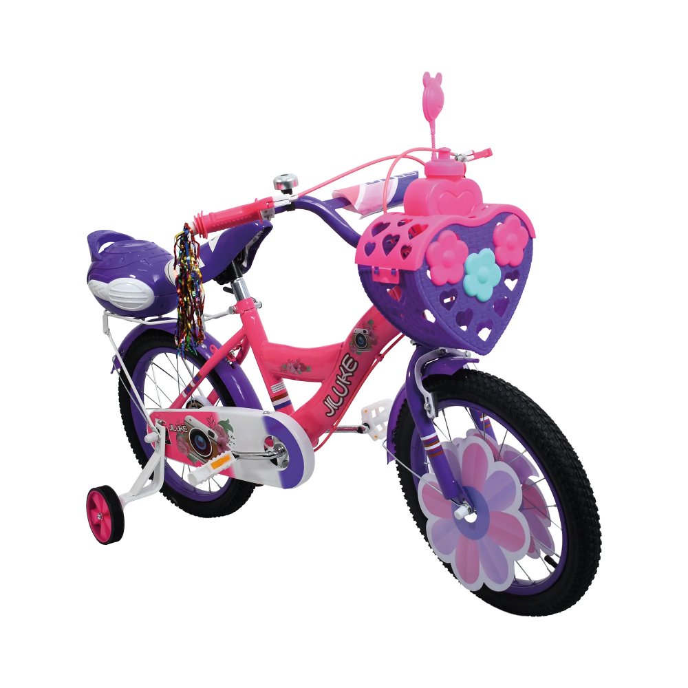 Vélo enfant fille 16 pouces JILUKE Rose/Violet - Avec panier et roulettes