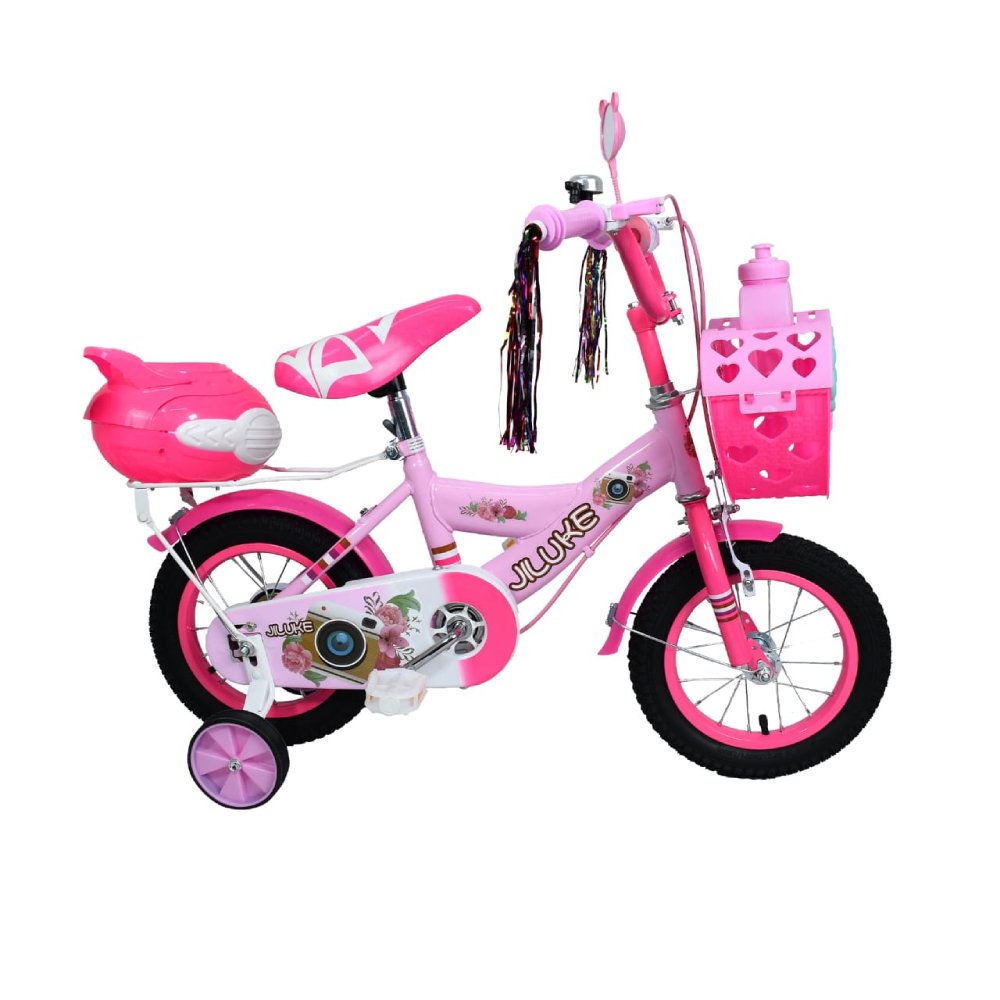 Vélo enfant fille 12 pouces JILUKE Rose – Avec panier et roulettes