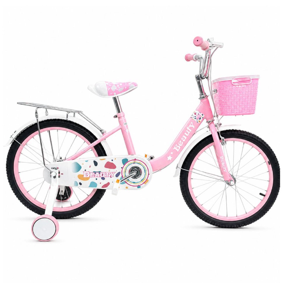 Vélo enfant fille 20 pouces Beauty rose avec panier et roulettes