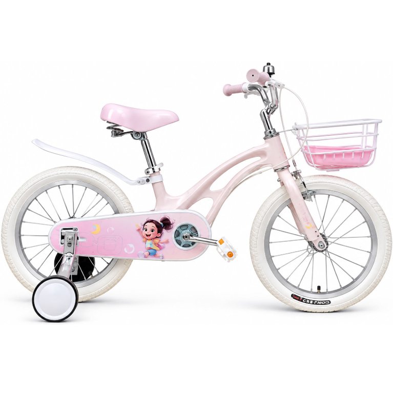 Vélo fille 16 pouces rose avec panier et roues stabilisatrices